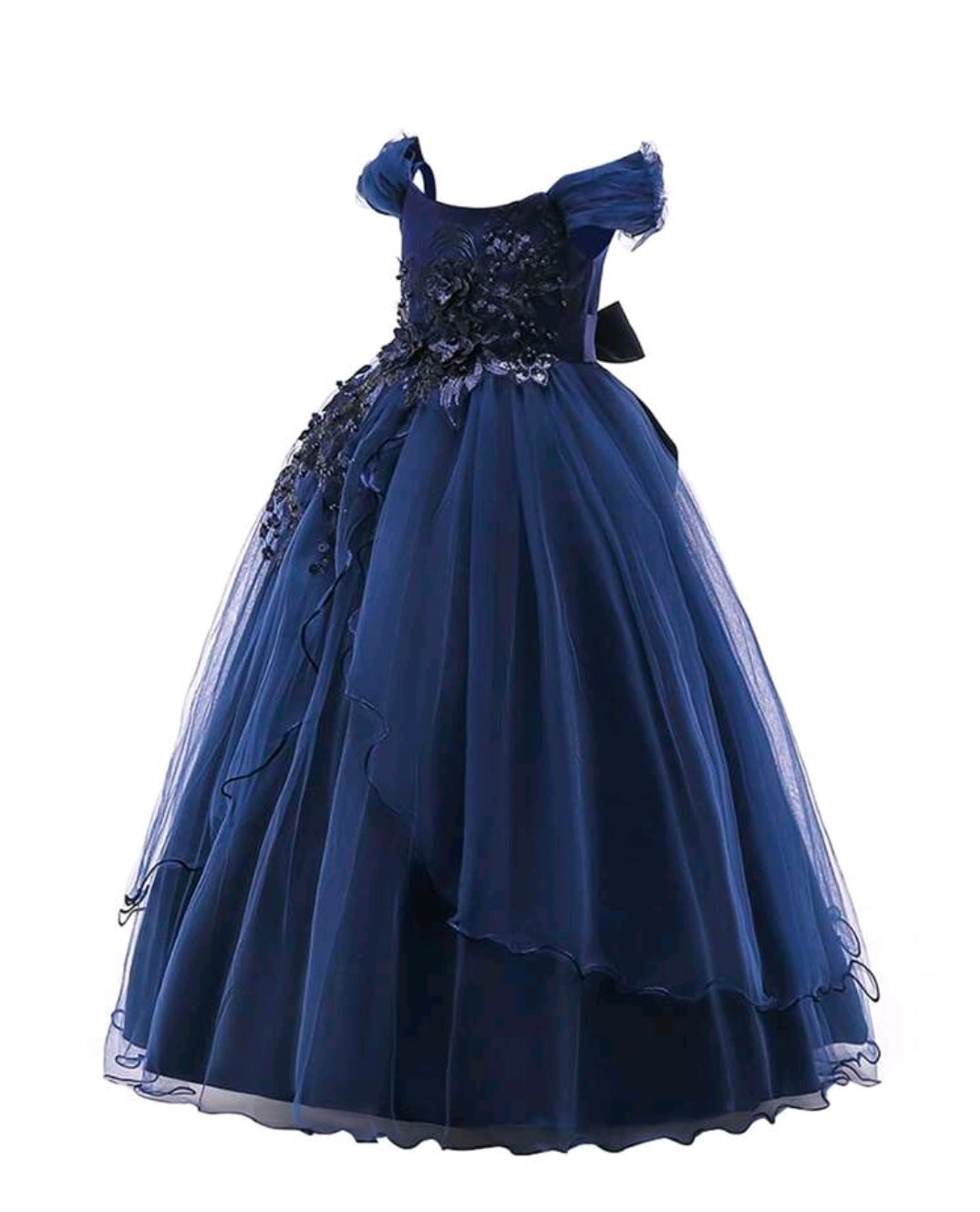 Tween Girl Ruffled Bowknot Decor Tulle Princess Dress