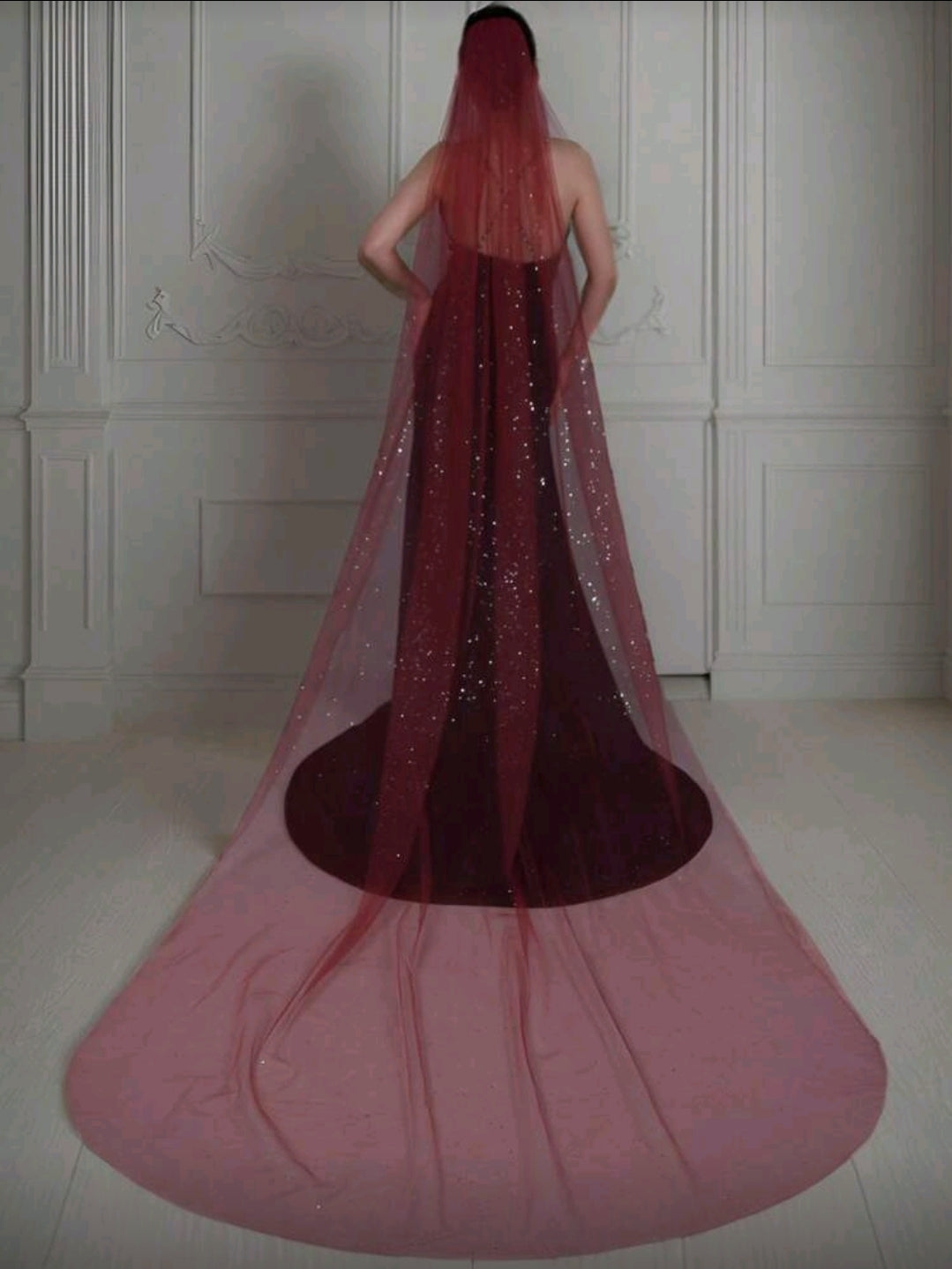 Burgundy Glitter Long Veil Bridal Veil