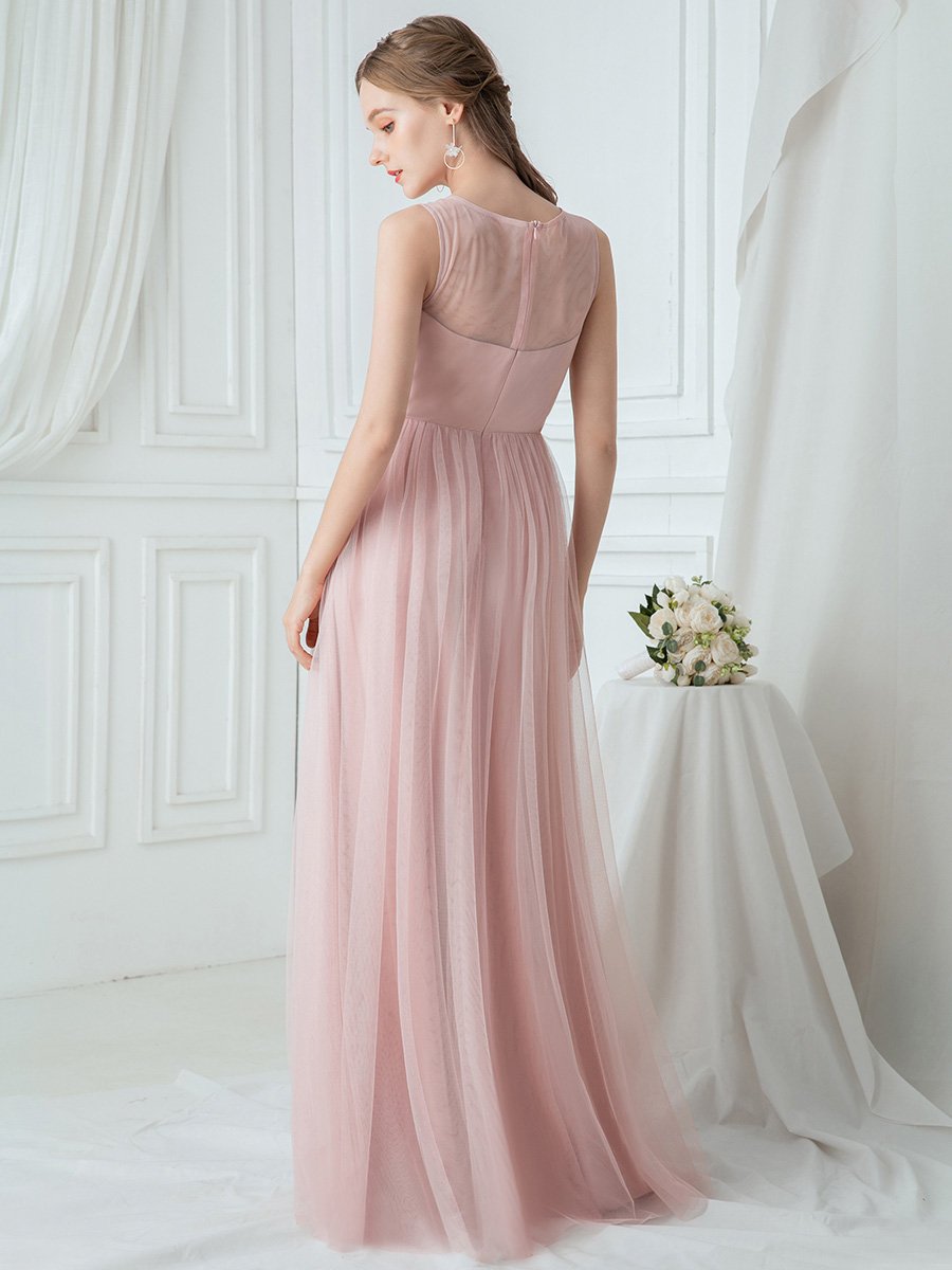 Round Neck Applique Bridesmaid Dress