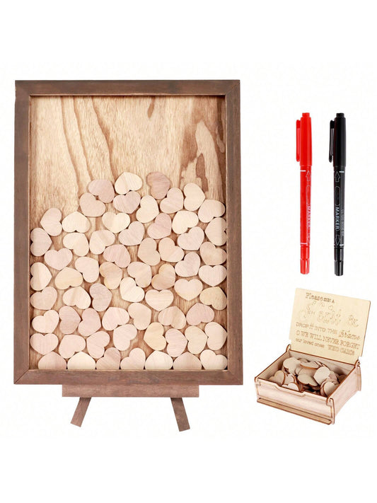 Wooden Wedding Guest Book With 100pcs Hearts