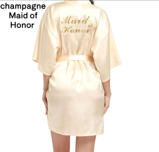 Champaigne Belted Satin Maid of Honor Robe