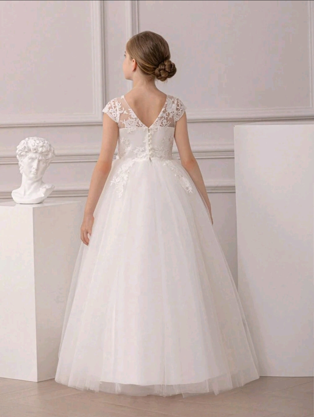 Tween Girl Bowknot Embroidered Tulle Party Dress