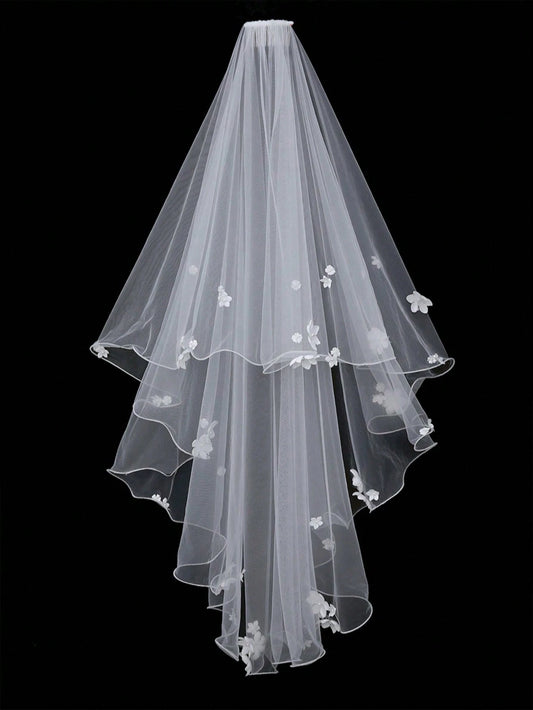 Embroidered Edge Double Layer Bridal Wedding Veil
