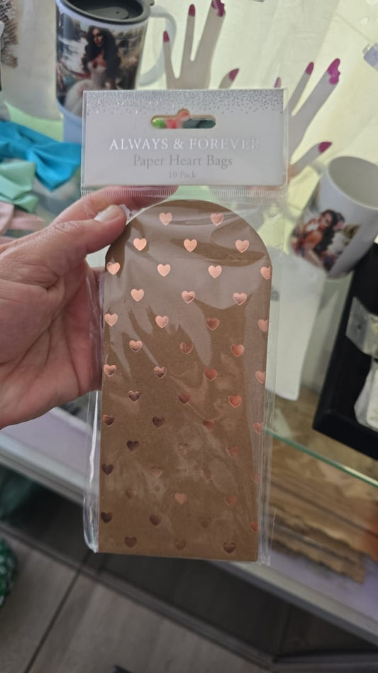 10 Pack Paper Heart Bags