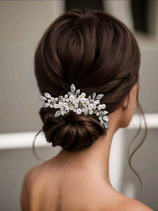 1pc Faux Pearl & Flower Decor Elegant Bridal Hair Band