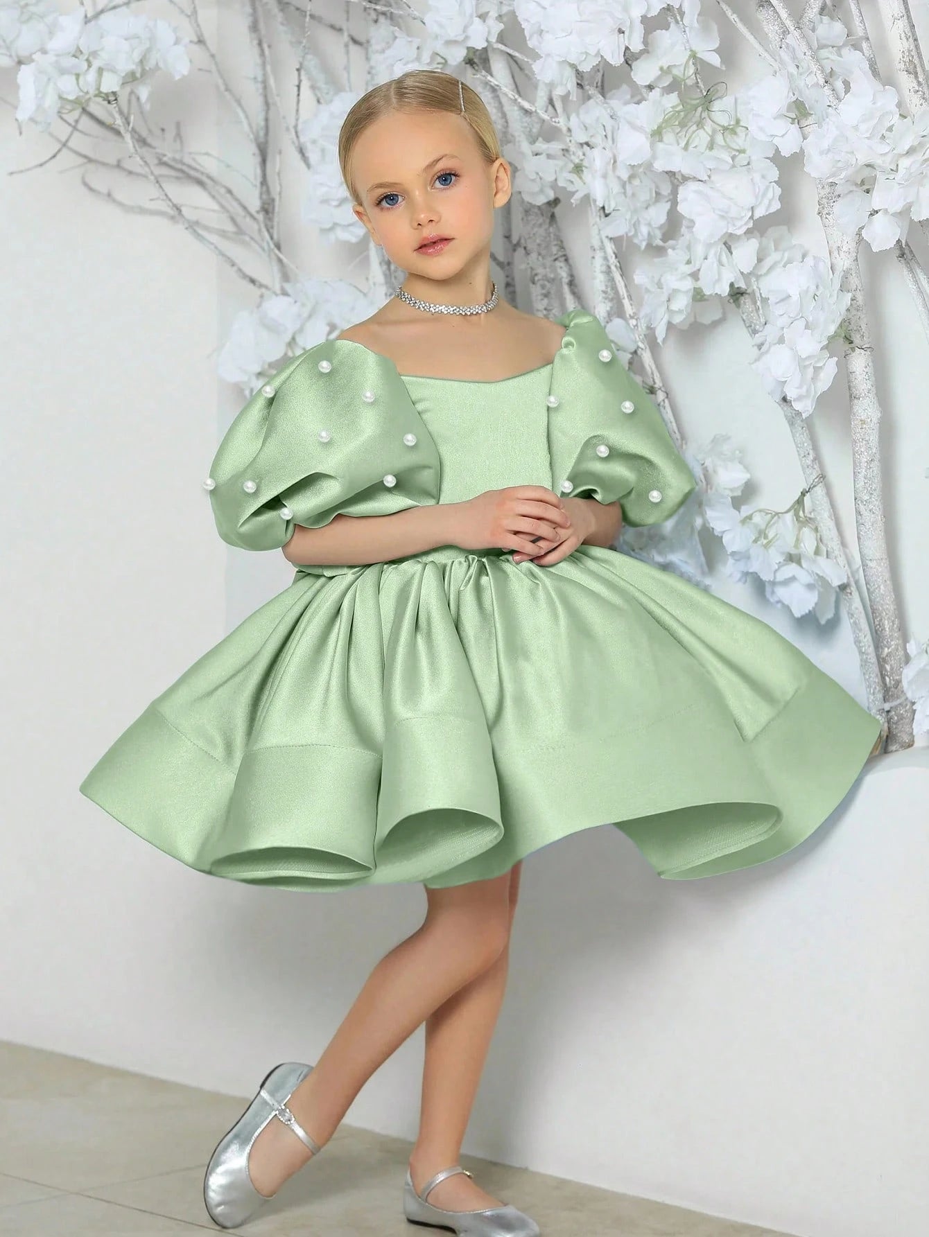 Girls Bishop Sleeve Bow Design Easter Party Dress