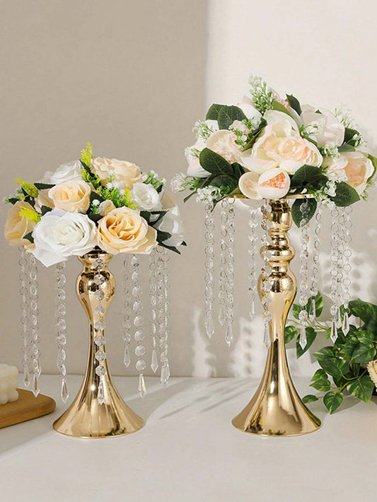 Electroplated Metal Flower Stand 12 String Bead Curtain Outdoor Wedding Table Centerpiece