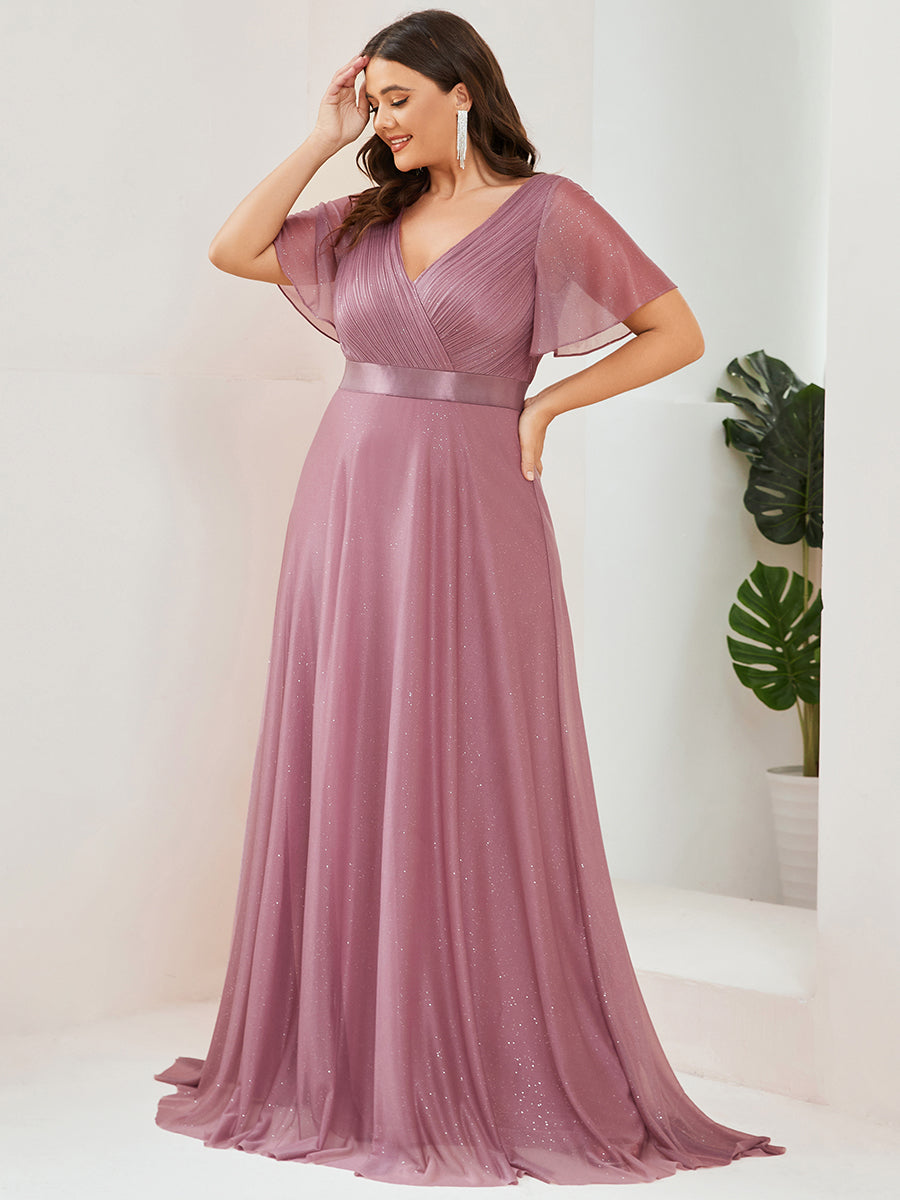 Deep V Neck Ruffles Sleeve A Line Mother of Groom Dresses