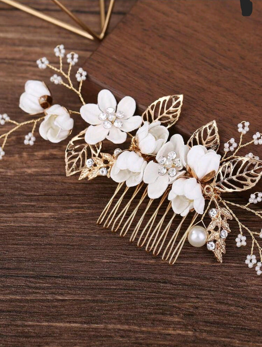 Faux Pearl & Flower Decor Elegant Hair Clip