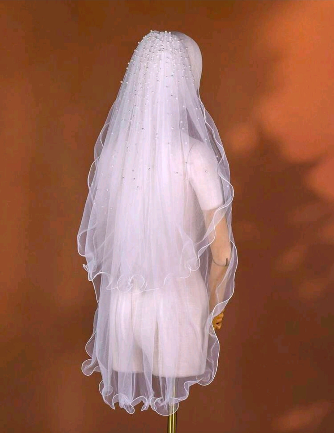 Short Faux Pearl Bridal Veil With Hair Comb