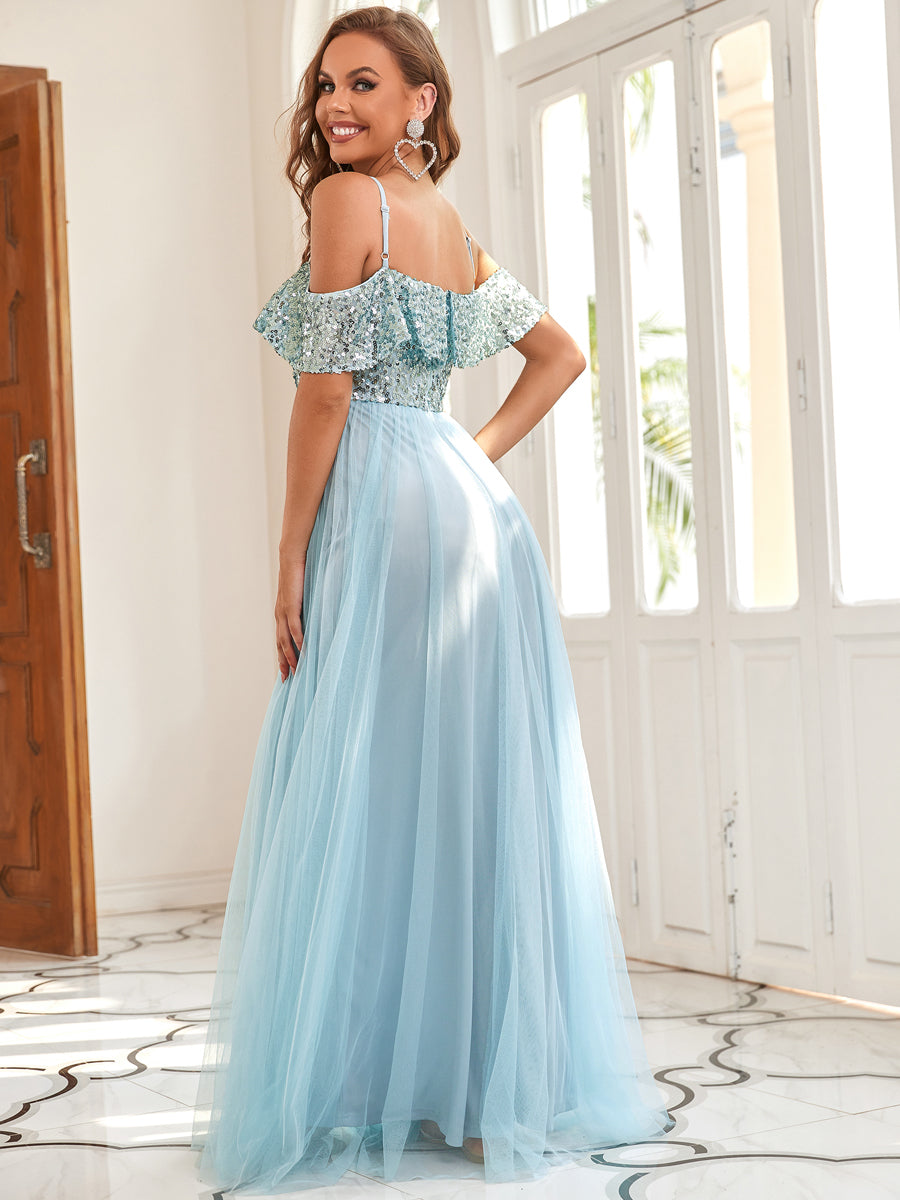 A-Line Ruffle Sleeves Floor Length Bridesmaid Dress