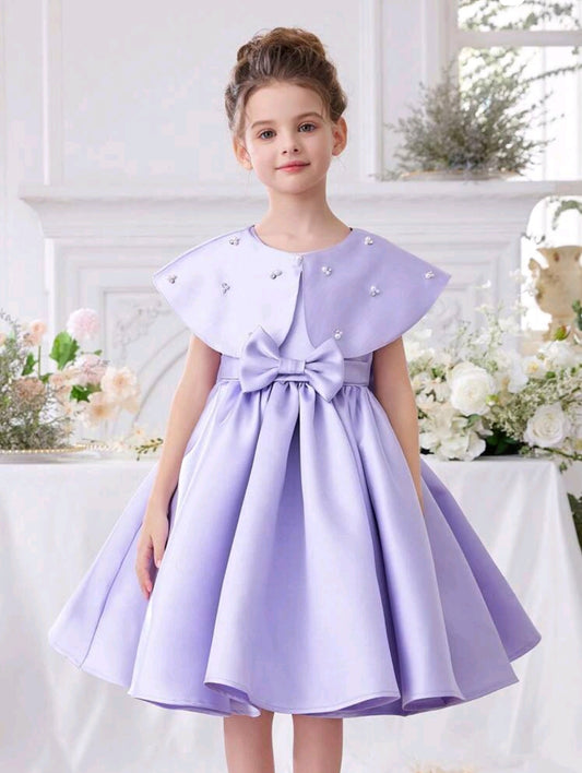 Girls Beaded Bowknot Party Dress