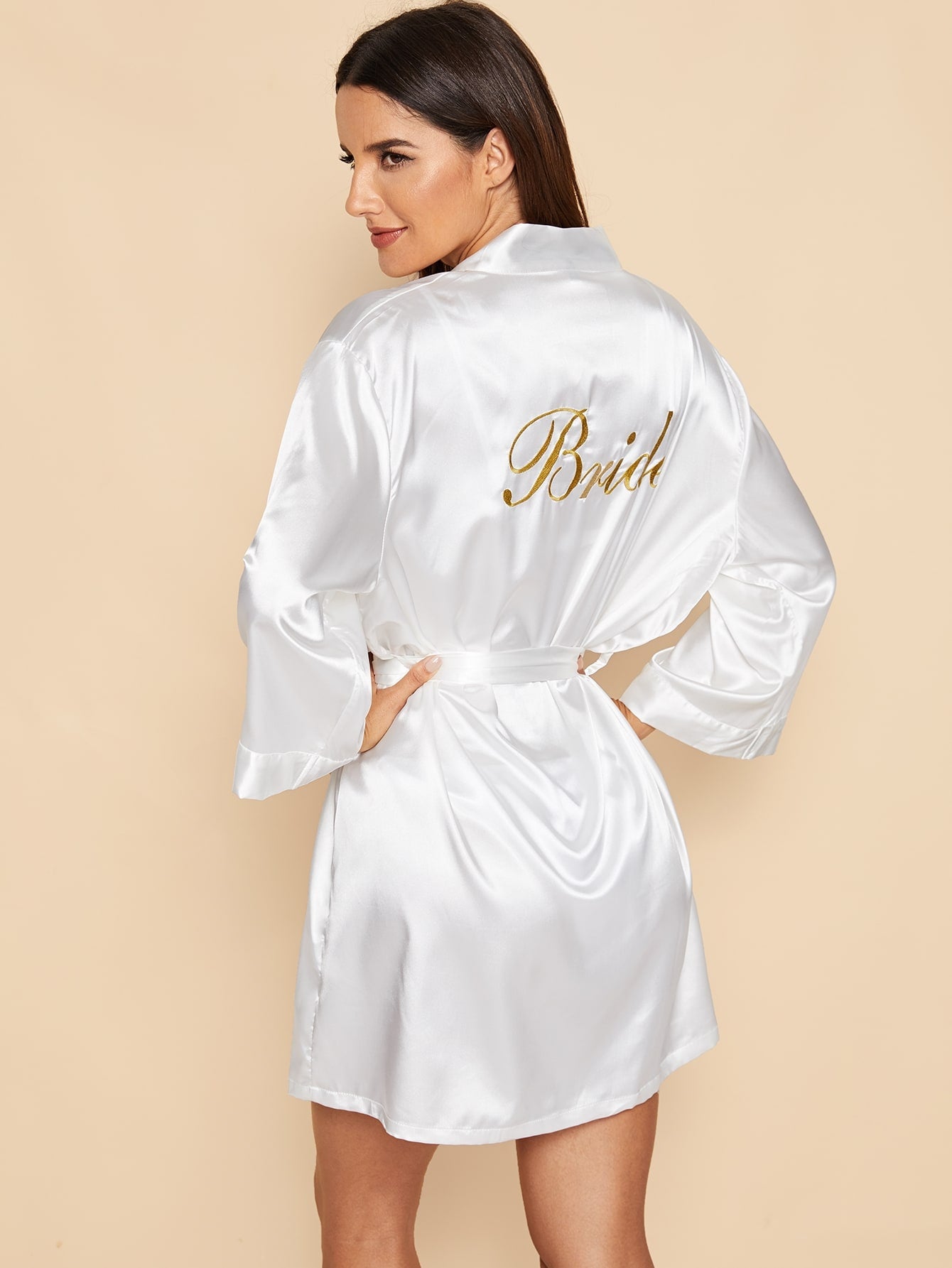 Letter Embroidered Satin Bride Robe