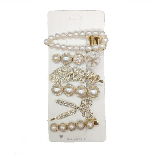 Bridal Accessories - White & Gold Bling Hairclips - 6pc