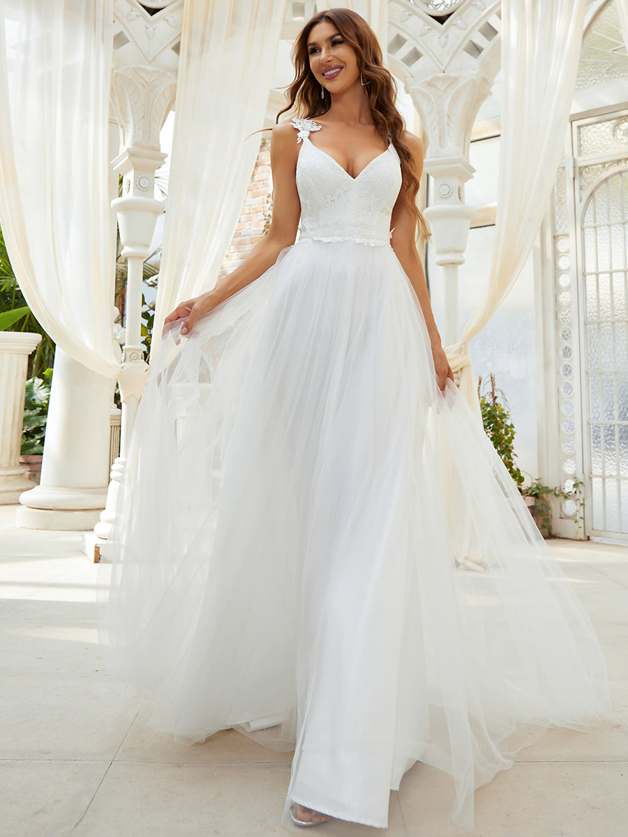Double V-neck Lace Tulle Wedding Dress