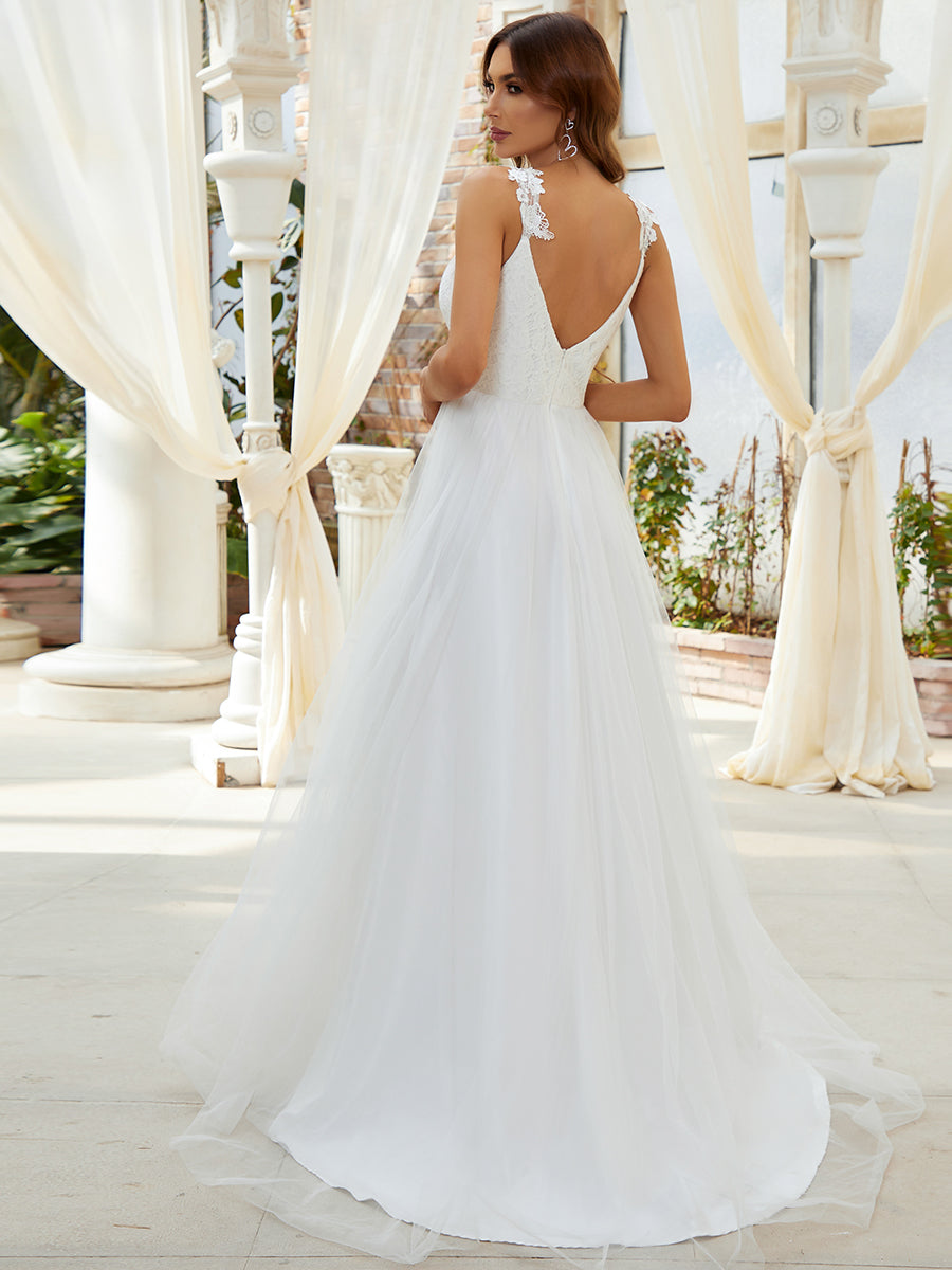 Double V-neck Lace Tulle Wedding Dress