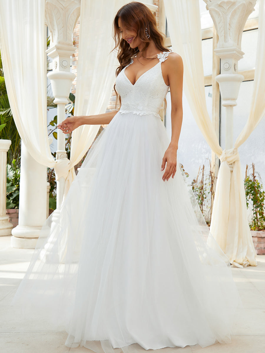 Double V-neck Lace Tulle Wedding Dress
