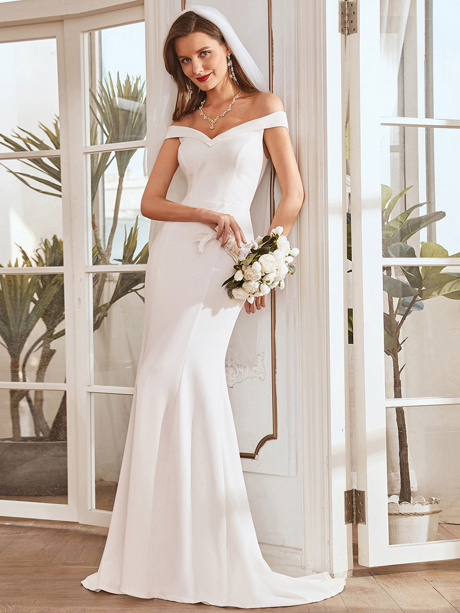 Plain Off Shoulder Mermaid Wedding Dress