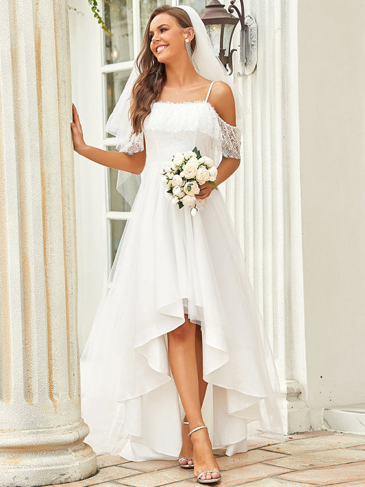 Asymmetrical Hem Lace & Tulle Wedding Dress