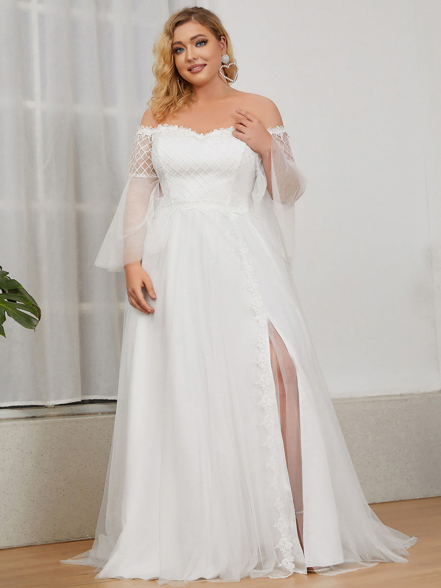 V-Neck A-Line Long Sleeves Wedding Dress