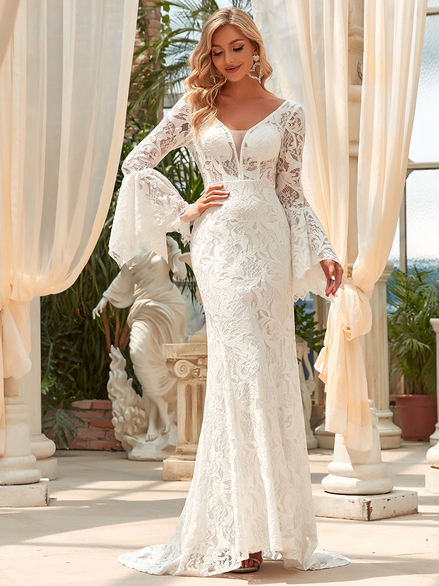 Bat-Wing Sleeves V-neck Fishtail Wedding Dress