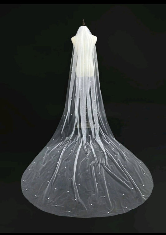 Faux Pearl Detail Bridal Veil - Pure White